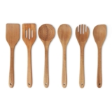 Amazon Basics Wooden Cooking Utensils, 6-Piece Set, Acacia Wood, Pre Oiled, Cookware-Safe