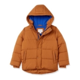 Amazon Essentials Boys Heavyweight Hooded Puffer Jacket, Light Brown