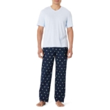 Amazon Essentials Mens Cotton Stretch Poplin Trouser with Cotton Jersey T-Shirt Pyjama Set – L