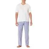 Amazon Essentials Mens Cotton Stretch Poplin Trouser with Cotton Jersey T-Shirt Pyjama Set – Size L