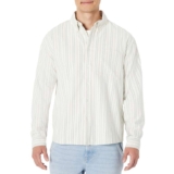 Amazon Essentials Mens Modern Oversized-Fit Cotton Button-Down Shirt – XL Ivory Sage Green Light Stripes
