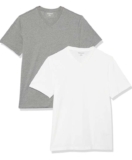 Amazon Essentials Mens Short-Sleeve V-Neck T-Shirt, Pack of 2 – White/Grey – Medium – Prime price