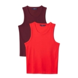Amazon Essentials Mens Slim-Fit Ribbed Vest 2 Pack Red/Burgundy Medium/Large £9.74
