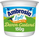 Ambrosia Light Devon Custard Pot, Traditional Recipe, 30% Less Sugar & Fat, Creamy Ready-to-Eat Dessert, 150 g (Pack of 1)