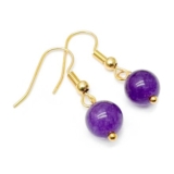 Amethyst Bead Earrings, 8mm, 32mm, Nickel-Free Gold-Tone Hooks
