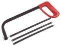 Amtech Hacksaw with 3 Blades, Flat Steel Alloy Frame, 24 TPI Carbon Steel Blades, Plastic Grip, for Metal & Plastic Cutting