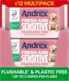 Andrex Fresh & Sensitive Hygiene Wipes, 12 Pack Flushable Moist Toilet Tissue, Hypoallergenic and Fragrance Free Wet Wipes for Sensitive Skin (30 Sheets x 12 Packs ), FSC Certified