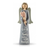 Angel Figurine: Family Love, Holding Heart, Slate Blue