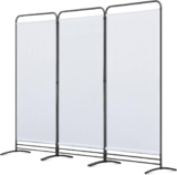 Angel Living 3 Panels Folding Room Divider, Privacy Screen Composed of Polyester Fabric and Sturdy Iron Frame, Freestanding Room Partitions for Office Bedroom Study 243x50x180cm (Natural)