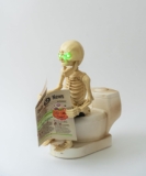 Animated LED Skeleton Figure Toilet Skeleton with Sound Activation, Motion, and Glowing Eyes Spooky Halloween Décor for Indoor Displays