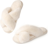 Ankis Memory Foam Fluffy Slippers Women,Open Toe Ladies House Slippers Faux Fur Cross Band Indoor Outdoor Slippers, House Shoes, Gifts for Women, Moms and Bridesmaids,Anti-Slip, Comfy, Cozy