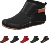 Ankle Boots for Women UK Slip on Leather Chelsea Boots Fit Wide Casual Waterproof Walking Booties Non Slip Flat Short Booties Shoes for Spring Autumn Winter Outdoor Garden Camping