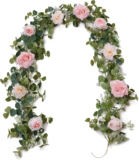 Annas Whimsy 180 cm Artificial Eucalyptus Flower Garland, Fake Rose Gypsophila Wreaths, Flower Vines, Floral Garland Decoration for Wedding Party Home Craft Art Table Runner Decor, Pink