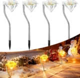 Anordsem Solar Lights Outdoor Garden: Weatherproof LED Diamond Stake Lamp 4 Pack – Warm Fairy Lighting Christmas Decoration for Fence Patio Dalcony – Gardening Gifts for Women Mum Wife