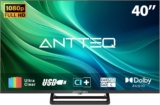 Antteq 40 Inch TV, FHD TV Central Stand Design 1080P Freeview HD Dolby Audio DVB T2/S2 LED Television, HDMI USB Media Player Monitor PS5 Xbox, Standard Nonsmart TV Small Screen for Bedroom Black