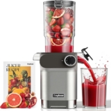 Anybear Cold Press Juicer, 200W Masticating Slow Juicer 4.3 Large Feed Chute Fit Whole Fruits Vegetables Upgraded Auger Tritan Materials BPA Free Juice Recipes (Silver Orange)