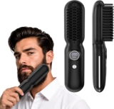 Anyqoo Beard Straightener for Men, Cordless Heated Comb, 8 Temp MCH Black MCH Fast & Even Heating Brush, 8 Precise Temps, Plasma Grooming, 5-Fold Safety, Cordless, 30-Min Runtime, 5200 mAh Battery
