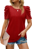 Aokosor Ladies Tops for Womens T Shirts Summer Clothes Round Neck Tshirts Gigot Sleeve Casual Tees Eyelet Tops