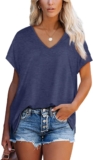 Aokosor T Shirts for Women V Neck Summer Tops Ladies Extended Shoulder Tshirt