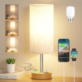 Aooshine Bedside Lamps, Table Lamp for Living Room Bedroom, Touch Lamps Bedside with USB AC Charging Ports, Dimmable Small Lamp with Fabric Shade for Kids Room, Study, Dorm, Office(Bulb Included)