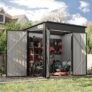 Aoxun 8x4ft Metal Shed Pent Roof, Bike Storage for Garden and Patio