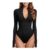 Aprberry Womens Zip-up Mock-Neck Long-Sleeve Bodysuit, Black XL