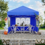 Aptliton Waterproof Heavy Duty Collapsible Canopy 3x3m with 4 Sidewalls UV Protection UPF 50, 3 Height, Stable Steel Frame, Quick Setup, Includes Stakes, Ropes, Sandbags, Wheeled Carry Bag, Blue