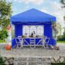 Aptliton Waterproof Heavy Duty Collapsible Canopy 3x3m with 4 Sidewalls UV Protection UPF 50, 3 Height, Stable Steel Frame, Quick Setup, Includes Stakes, Ropes, Sandbags, Wheeled Carry Bag, Blue