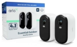 Arlo Essential 2K 4-in-1 Outdoor Security Camera – Pack of 2 – Free C&C