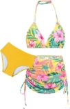 Arshiner Girls 3 Piece Bikini Set Kids Halterneck Swimsuit Set with Drawstring Cover-Up Skirt Summer Beach Surfer Swimwear Bathing Suit for Girl 7-15 Years