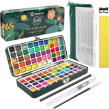Artecho Watercolour Paint Set 100 Colors in Portable Box Including, Travel Watercolor Set with Watercolor Papers, Brushes and Other Tools, Idea for Artists and Hobbyists