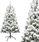 Artificial Flocked Christmas Tree 5ft Snowy Xmas Tree 280 Branch Tips Easy Assembly for Holiday Decorations, Metal Stand