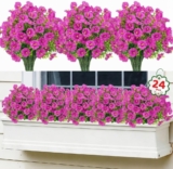 Artificial Flowers 24 Pcs Fake Flowers Magenta Morning Glory, Spring Fake Vibrant Coloured Artificial Plants Outdoor for Hanging Baskets, Garden Home Wedding & Party Decor
