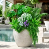 Artificial Plants Outdoor Fake Greenery Flowers Plants Hanging Ferns,10Bundles UV Resistant Tall Faux Shrubs Monstera Palm Boston Fern Stems for Outdoor Planters Indoor Window Box Filler