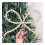 Auroriel Gold Glass Rhinestone Bow Tree Topper