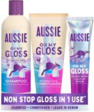 Aussie Oh My Gloss Shampoo & Conditioner Set Leave in Serum Hair Treatment (300/200/160ml). Moisture & Shine Booster for Dull Hair, with Jojoba, Safflower & Macadamia Nut Oils. Vegan, Cruelty-Free
