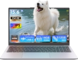 Auusda 15.6 Full HD Laptop, 16GB RAM 512GB SSD, Compatible with Win11, Backlit Keyboard, Fingerprint Unlock, Lightweight Student Laptop for Study & Office, USB-C, Long Battery Life, Silver