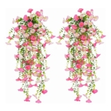 Avoik 4-Pack Artificial Morning Glory Hanging Flowers, UV-Resistant, Pink
