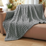 BEDELITE Fluffy Fleece Throw Blanket, Grey, 125x150cm Checkered Design, Soft Cosy Warm, For Single Bed & Sofa, Gift for Women