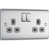 BG Electrical Double Switched Power Plug Wall Socket, Nexus Metal, Brushed Steel, Grey Inserts, 13A, NBS22G – Prime Deal
