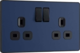 BG Electrical Double Switched Power Plug Wall Socket, Screwless, Evolve, Matt Blue, 13A
