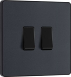 BG Electrical Double Wall Light Switch, 2 Way, Screwless Front Plate, Round Edges, Evolve, Matt Grey, 20A, 16AX, PCDMG42B