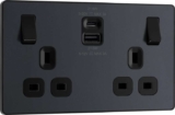 BG Electrical Evolve Double Switched Power Wall Plug Socket, 22W USB-A & USB-C Charging Ports, 13A Matte Grey