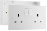 BG Electrical Nexus 900 Series Double Switched Power Plug Wall Socket 32mm Surface Mounted Back Box, 2 Gang Pattress Box, IP20, 13A