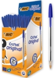 BIC Cristal Original Smudge Free Ballpoint Pens, Ideal for School, Blue Ink, Medium Point (1.0mm), Pack of 50