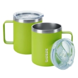 BJPKPK 2 pcs Insulated Coffee Mug, 410ml with Lid, Stainless Steel – Green