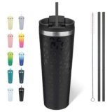 BJPKPK 26oz Insulated Tumbler with lid and Straw Stainless Steel, Black Leopard