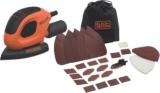 BLACKDECKER 55W Compact Electric Mouse Sander, with Dust Extraction Port and 15 Accessories, Including Sanding Sheets, Detail Sander Tips, and Soft Bag, BEW230BC-GB