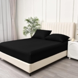 BQC Black Fitted Sheet Double Size 135 x 200 cm – Deep Pocket 12 Inch (30cm) – Soft Easy Care Brushed Microfiber Plain Bed Sheet – Hotel Quality Shrinkage and Fade Resistant Bedding