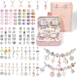 BREEZENEST 134PCS Bracelet Making Kit, Jewellery Making Kit with Box & Bag, DIY Charm Beads for Bracelet Necklace Making Set Arts and Crafts, Kids Jewelry Sets for Girls
